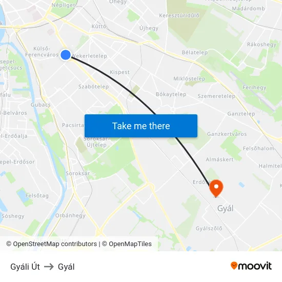 Gyáli Út to Gyál map