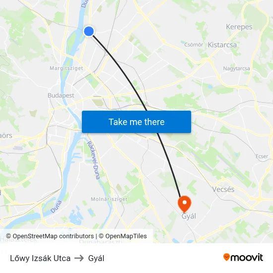 Lőwy Izsák Utca to Gyál map