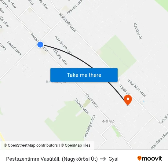 Pestszentimre Vasútáll. (Nagykőrösi Út) to Gyál map