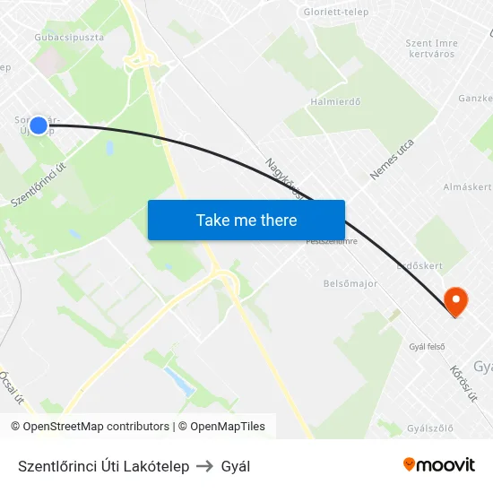 Szentlőrinci Úti Lakótelep to Gyál map