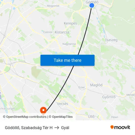 Gödöllő, Szabadság Tér H to Gyál map