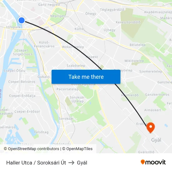 Haller Utca / Soroksári Út to Gyál map