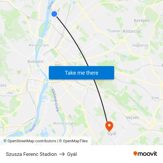 Szusza Ferenc Stadion to Gyál map