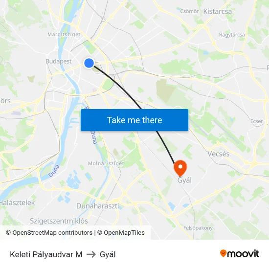Keleti Pályaudvar M to Gyál map