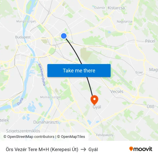 Örs Vezér Tere M+H (Kerepesi Út) to Gyál map