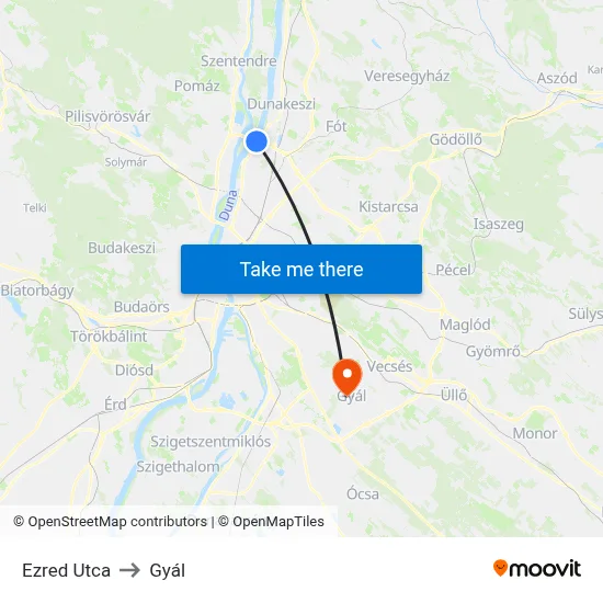 Ezred Utca to Gyál map