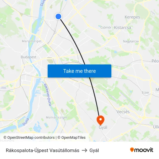 Rákospalota-Újpest Vasútállomás to Gyál map