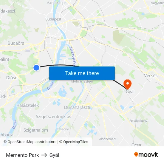 Memento Park to Gyál map