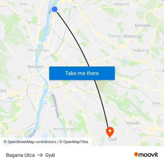 Bagaria Utca to Gyál map