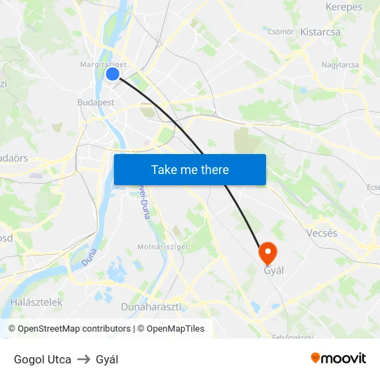 Gogol Utca to Gyál map