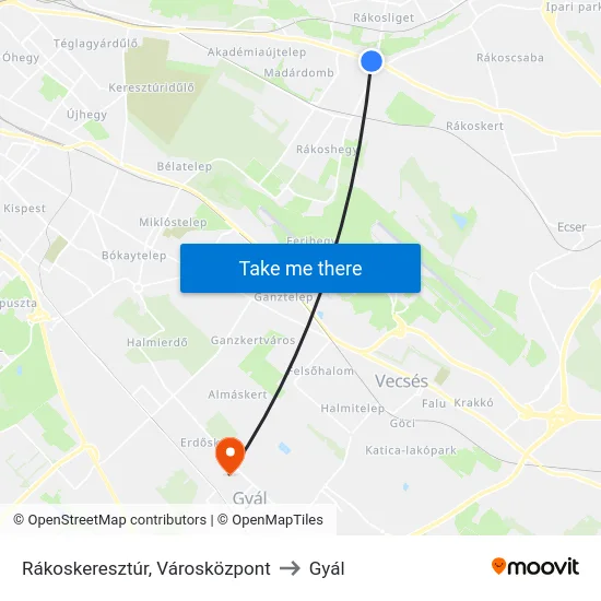 Rákoskeresztúr, Városközpont to Gyál map
