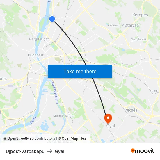 Újpest-Városkapu to Gyál map