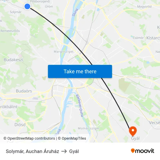 Solymár, Auchan Áruház to Gyál map