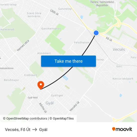 Vecsés, Fő Út to Gyál map