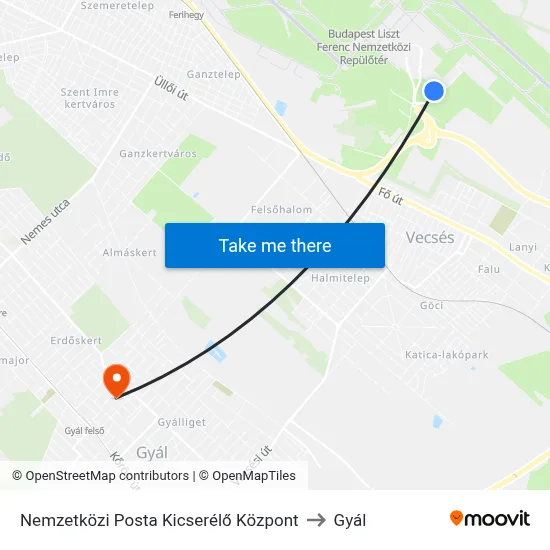 Nemzetközi Posta Kicserélő Központ to Gyál map