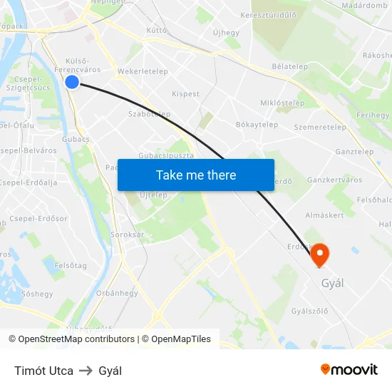 Timót Utca to Gyál map