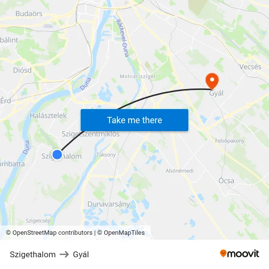 Szigethalom to Gyál map