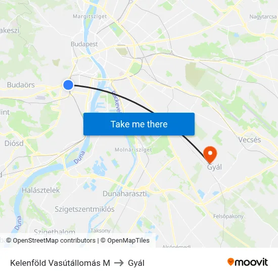 Kelenföld Vasútállomás M to Gyál map
