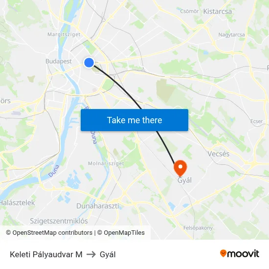 Keleti Pályaudvar M to Gyál map
