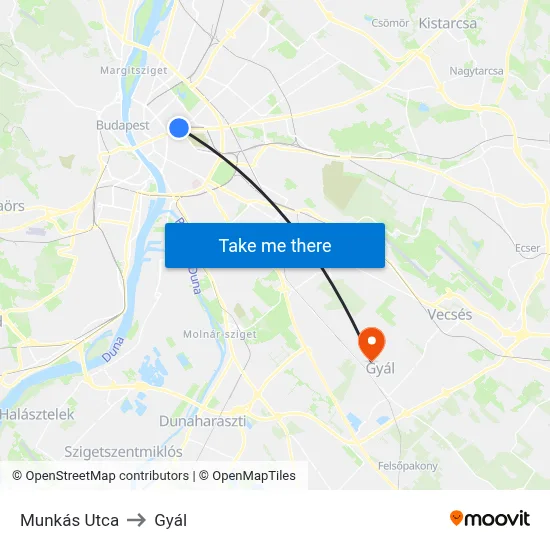 Munkás Utca to Gyál map
