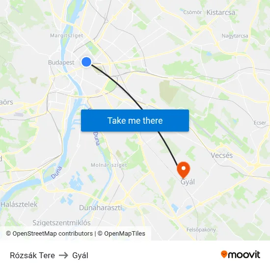 Rózsák Tere to Gyál map