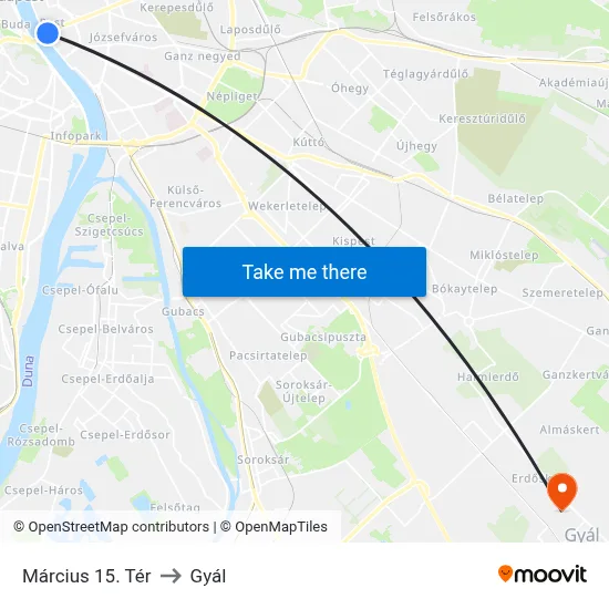 Március 15. Tér to Gyál map
