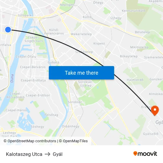 Kalotaszeg Utca to Gyál map