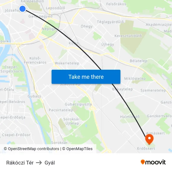 Rákóczi Tér to Gyál map
