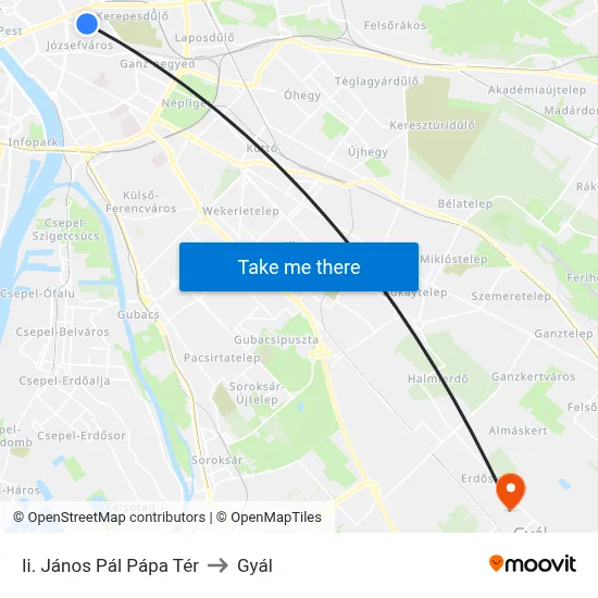 Ii. János Pál Pápa Tér to Gyál map