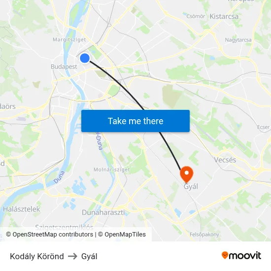 Kodály Körönd to Gyál map