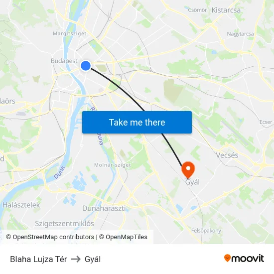 Blaha Lujza Tér to Gyál map