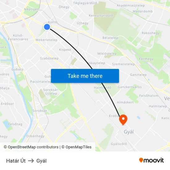 Határ Út to Gyál map
