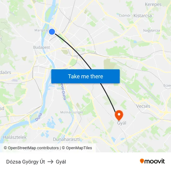 Dózsa György Út to Gyál map