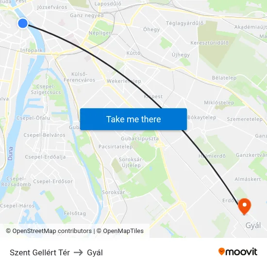 Szent Gellért Tér to Gyál map