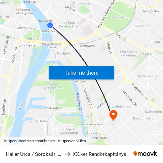 Haller Utca / Soroksári Út to XX.ker Rendörkapitányság map