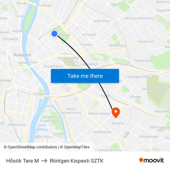 Hősök Tere M to Röntgen Kispesti SZTK map