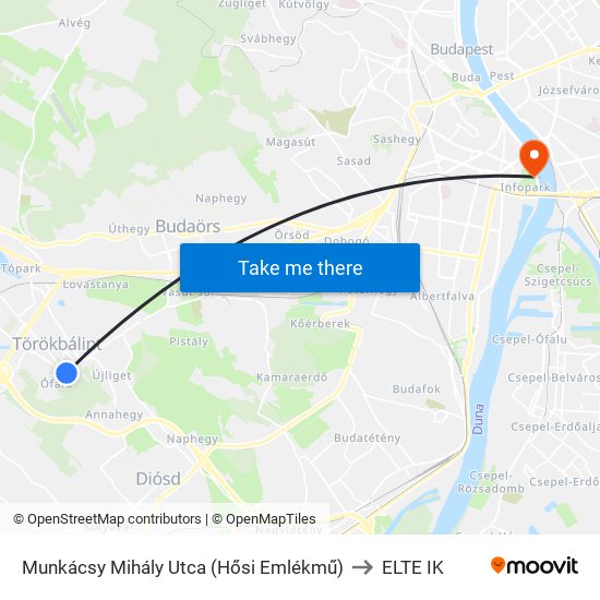 Munkácsy Mihály Utca (Hősi Emlékmű) to ELTE IK map