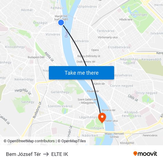 Bem József Tér to ELTE IK map