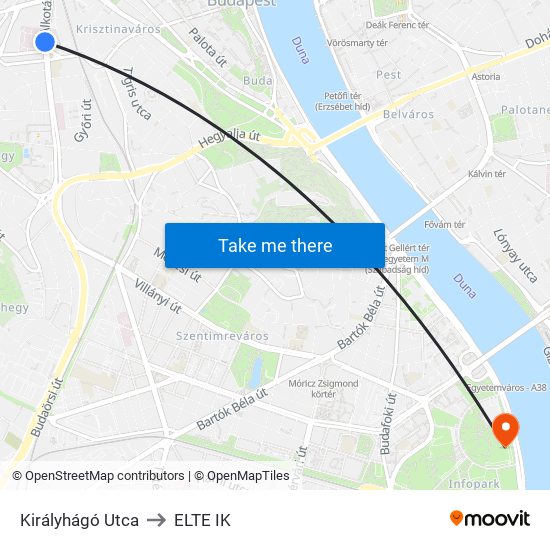 Királyhágó Utca to ELTE IK map
