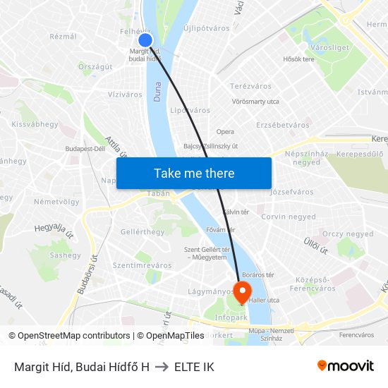 Margit Híd, Budai Hídfő H to ELTE IK map