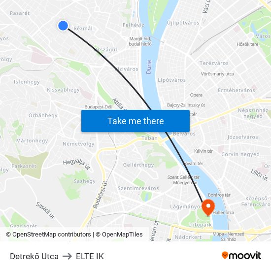Detrekő Utca to ELTE IK map