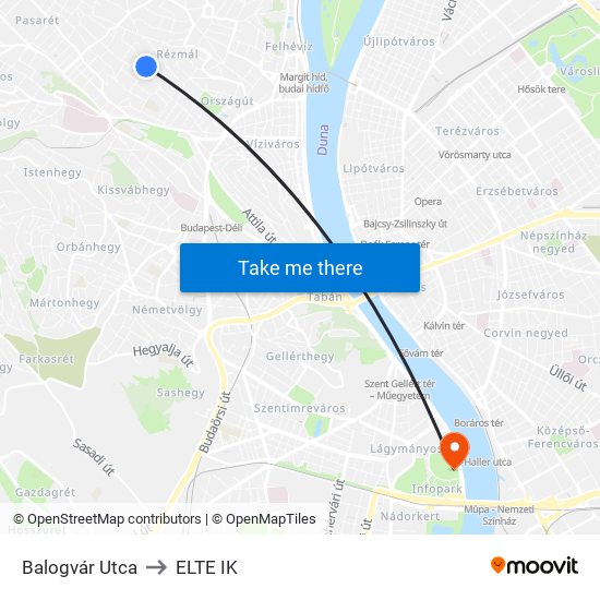 Balogvár Utca to ELTE IK map