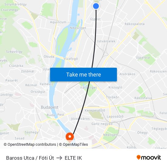 Baross Utca / Fóti Út to ELTE IK map