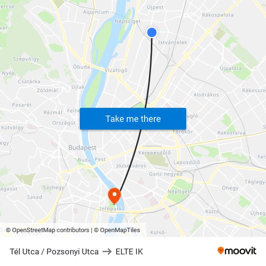 Tél Utca / Pozsonyi Utca to ELTE IK map