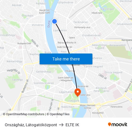 Országház, Látogatóközpont to ELTE IK map