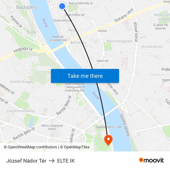 József Nádor Tér to ELTE IK map