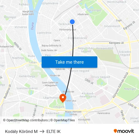 Kodály Körönd M to ELTE IK map