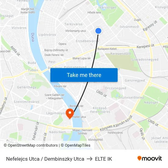 Nefelejcs Utca / Dembinszky Utca to ELTE IK map