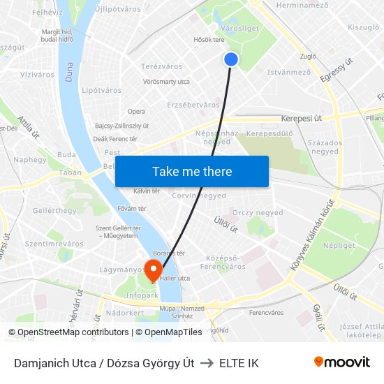 Damjanich Utca / Dózsa György Út to ELTE IK map