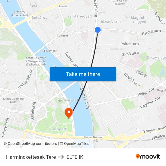 Harminckettesek Tere to ELTE IK map